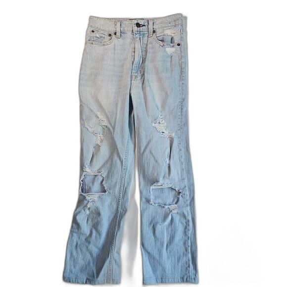 Abercrombie & Fitch A + F Torn Blue Jeans Zoe Natural Rise Ankle Straight sz4 27 - Picture 1 of 6